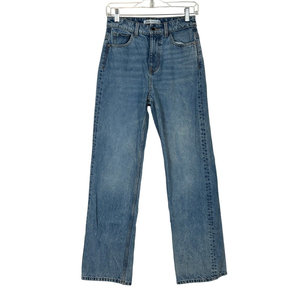 Zara Straight Leg Jeans Blue High Waisted Denim 100% Cotton Casual Womens 2
